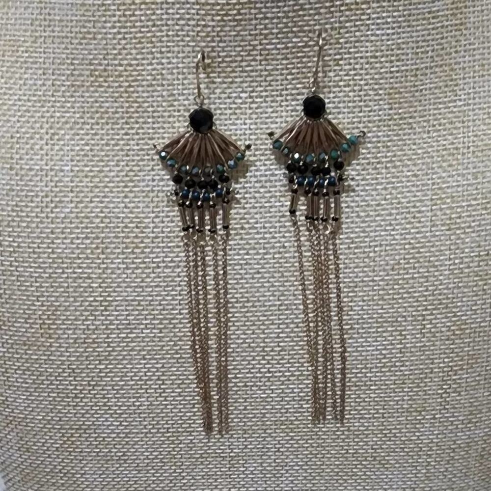 Lucky brand jeweled fan shaped tassle‎ earrings